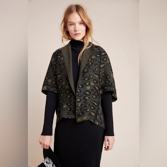 Anthropologie Akemi + Kin Terra Leopard Cardigan Green Black - Picture 1 of 10